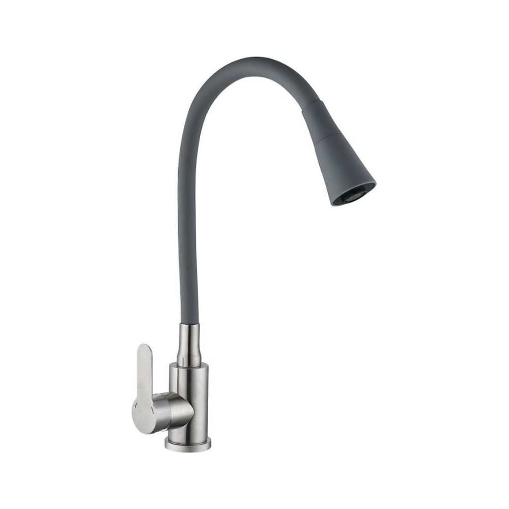 Изображение товара Смеситель для кухни шаровой АНТЕЙ Садко с силиконовым изливом, серый, нержавеющая сталь 577032-ANT