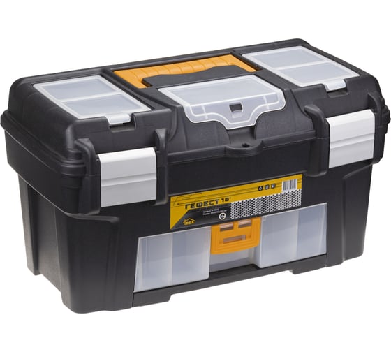 Изображение товара Ящик для инструментов IDEA ГЕФЕСТ 18' металл замкис консолью и секциями черный с желтым М 2940