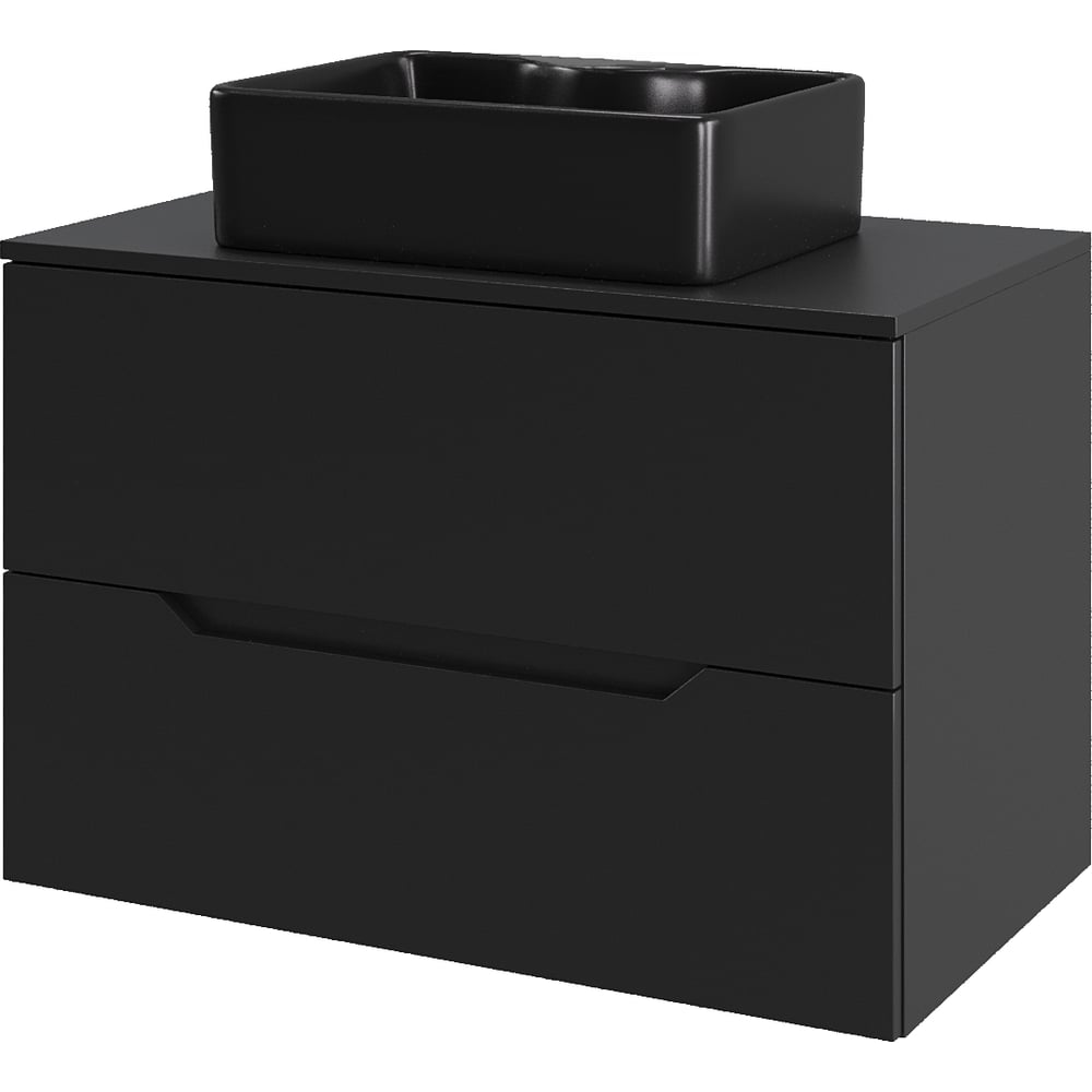 Изображение товара Подвесная тумба с раковиной ORANGE Line Li-70TubMDF+B01-475MB 70 см черная матовая