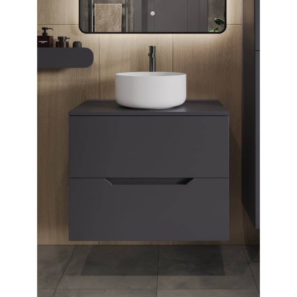 Изображение товара Тумба с раковиной подвесная Line Li-70TugMDF+B07-345W, графит/белый, современный стиль