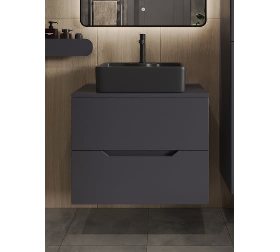 Изображение товара Тумба с раковиной подвесная 70 см графит/черный ORANGE Line Li-70TugMDF+B01-475MB X554059999