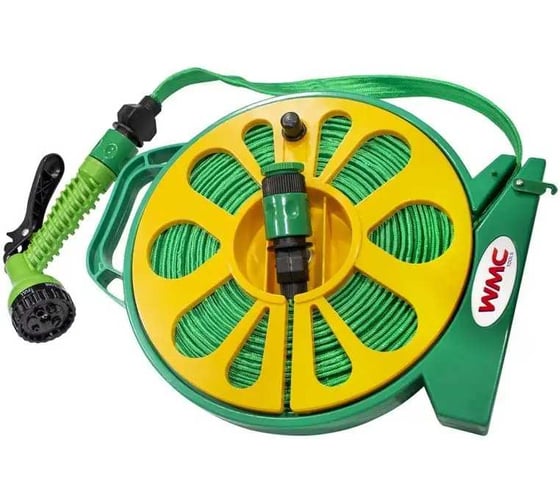 Изображение товара Шланг садовый WMC TOOLS ПВХ, на катушке, в комплекте с пистолетом-распылителем, (15м, 7 режимов распыления) WMC-TG7302008(48851)