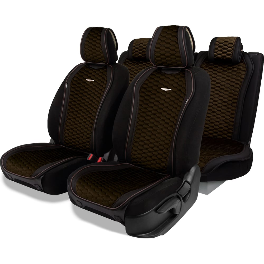 Изображение товара Накидки AUTOPROFI Designo комплект на весь салон из алькантары и эко-кожи черный коричневый