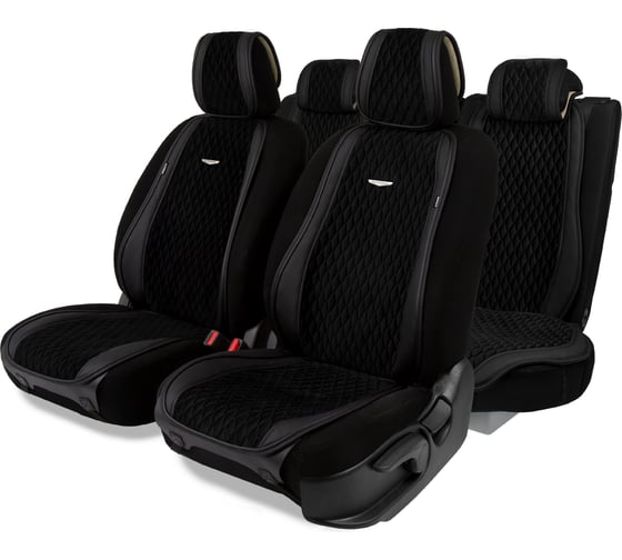 Изображение товара Накидки AUTOPROFI Autobiography, комплект на весь салон, стёганая алькантара + эко-кожа, чёрный AUT-1100 BK/BK