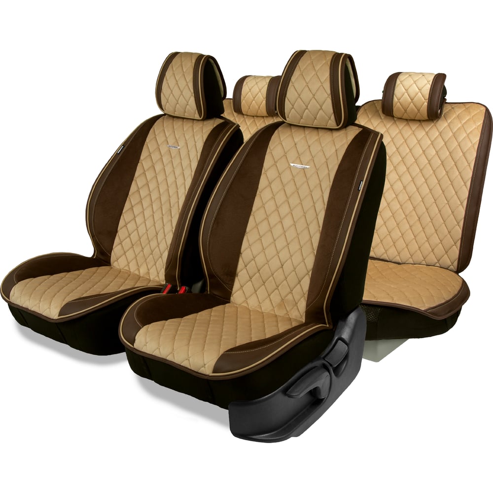 Изображение товара Накидки AUTOPROFI Grande комплект на весь салон из алькантары и эко-кожи коричневый бежевый