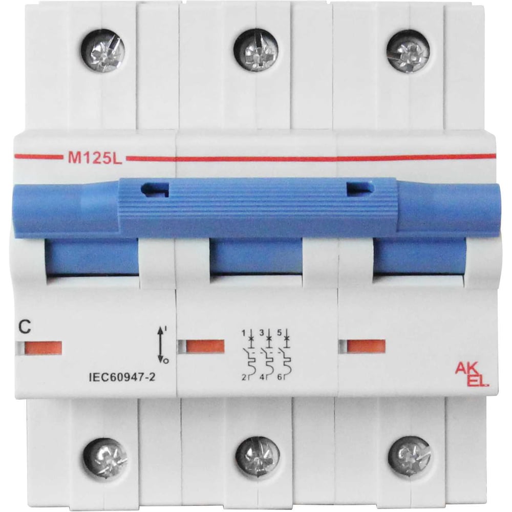 Изображение товара Автоматический выключатель Akel ВА47-М125L 3P 80A C 6kA для DIN-рейки