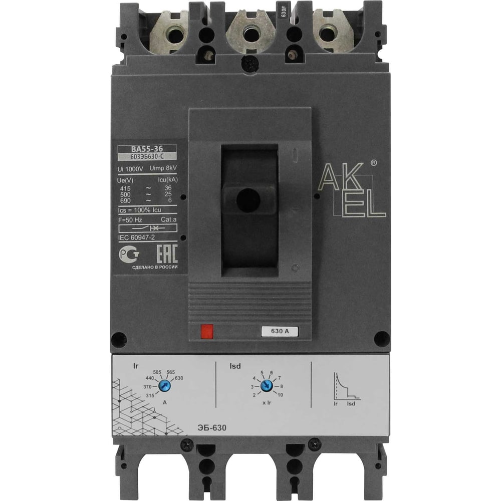 Изображение товара Автоматический выключатель Akel ВА55-36-603ЭБ630-С 630A 36 кА IP20