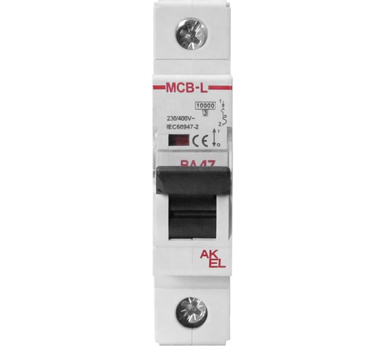 Изображение товара Выключатель автоматический Akel ВА47-MCB-L-1P-B4-AC 1P/4A/B/10kA/230VAC/10kA/400VAC 404003