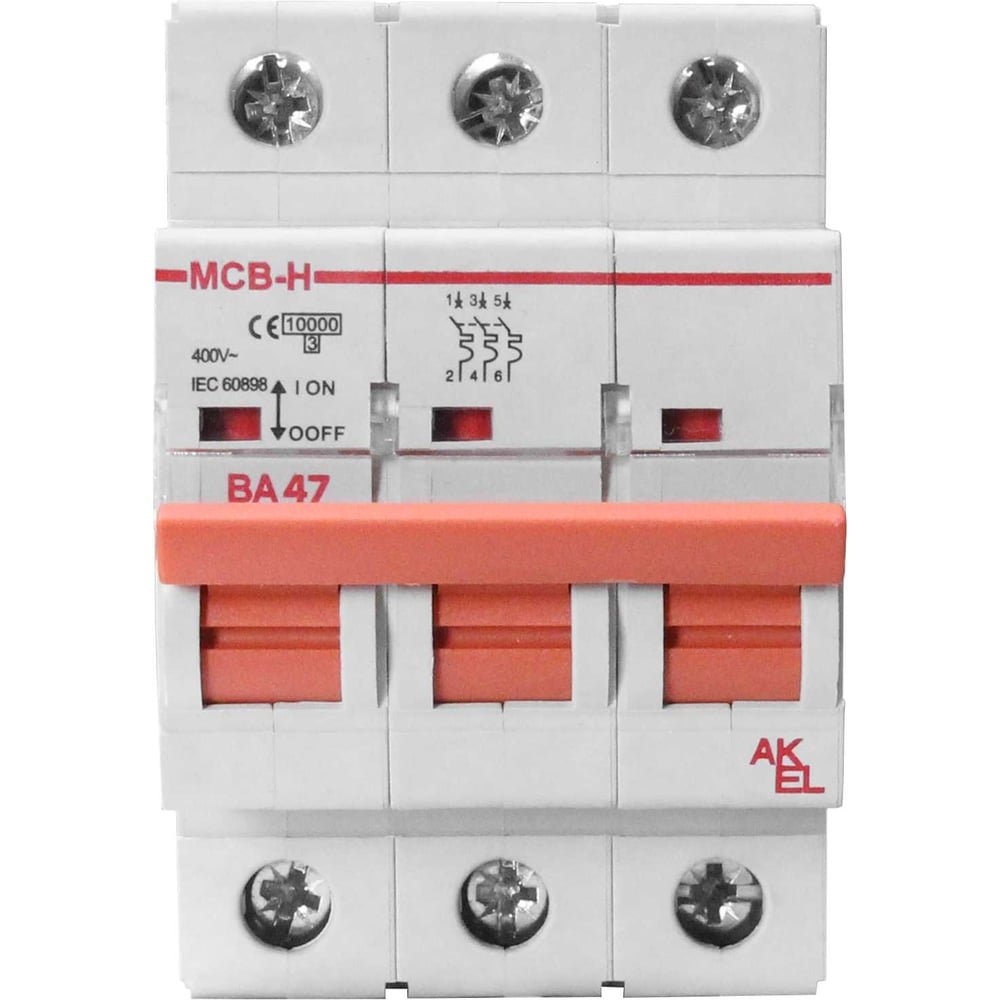 Изображение товара Автоматический выключатель Akel ВА47-MCB-H 3P 16A 10kA монтаж на DIN-рейку