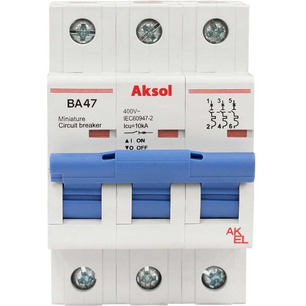 Изображение товара Автоматический выключатель Akel ВА47-MCB-H-AKSOL 3 полюса 1А 10kA IP20