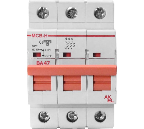 Изображение товара Выключатель автоматический Akel ВА47-MCB-H-3P-B4-AC 3P/4A/B/10kA 400277