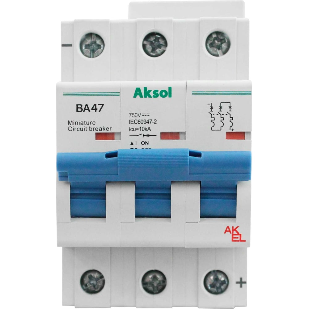 Изображение товара Автоматический выключатель Akel ВА47-MCB-H-AKSOL-3P-Z4-DC 750В 4А IP20
