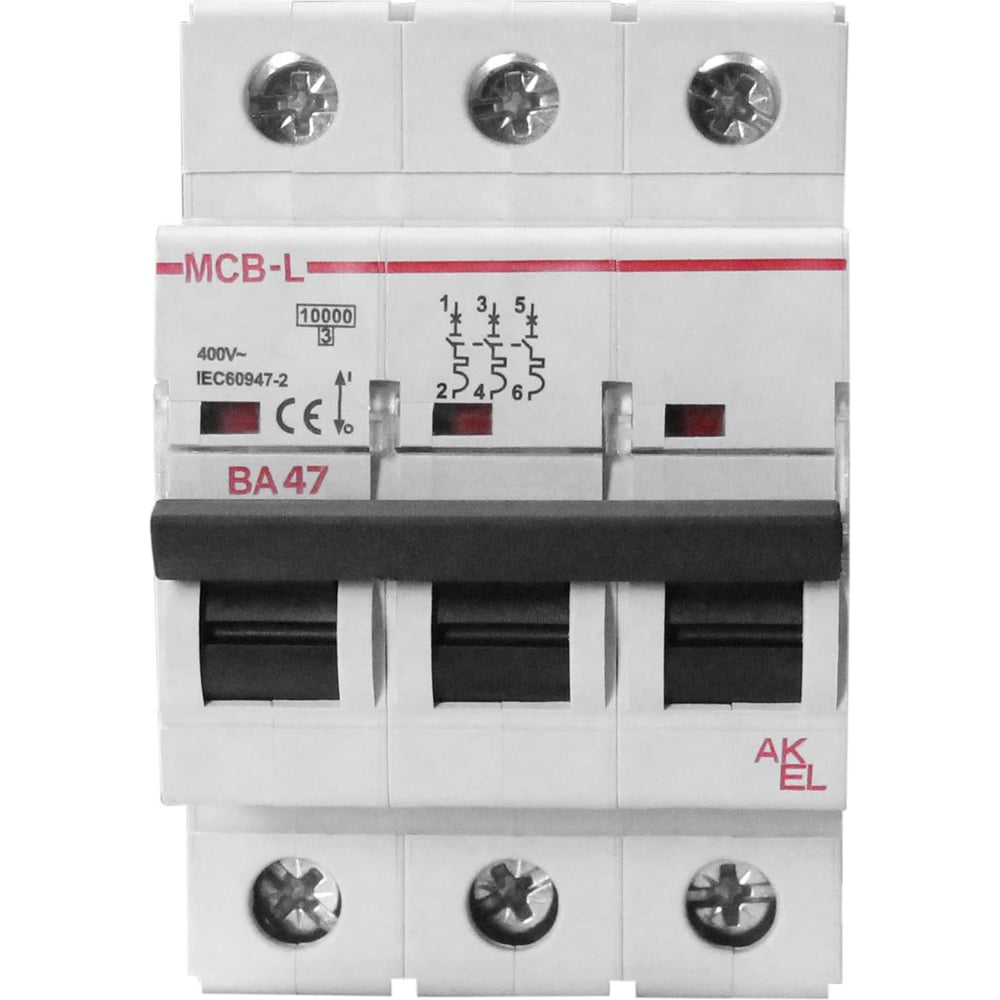 Изображение товара Автоматический выключатель Akel ВА47-MCB-L-3P-C6-AC для защиты цепей 6А 10кА