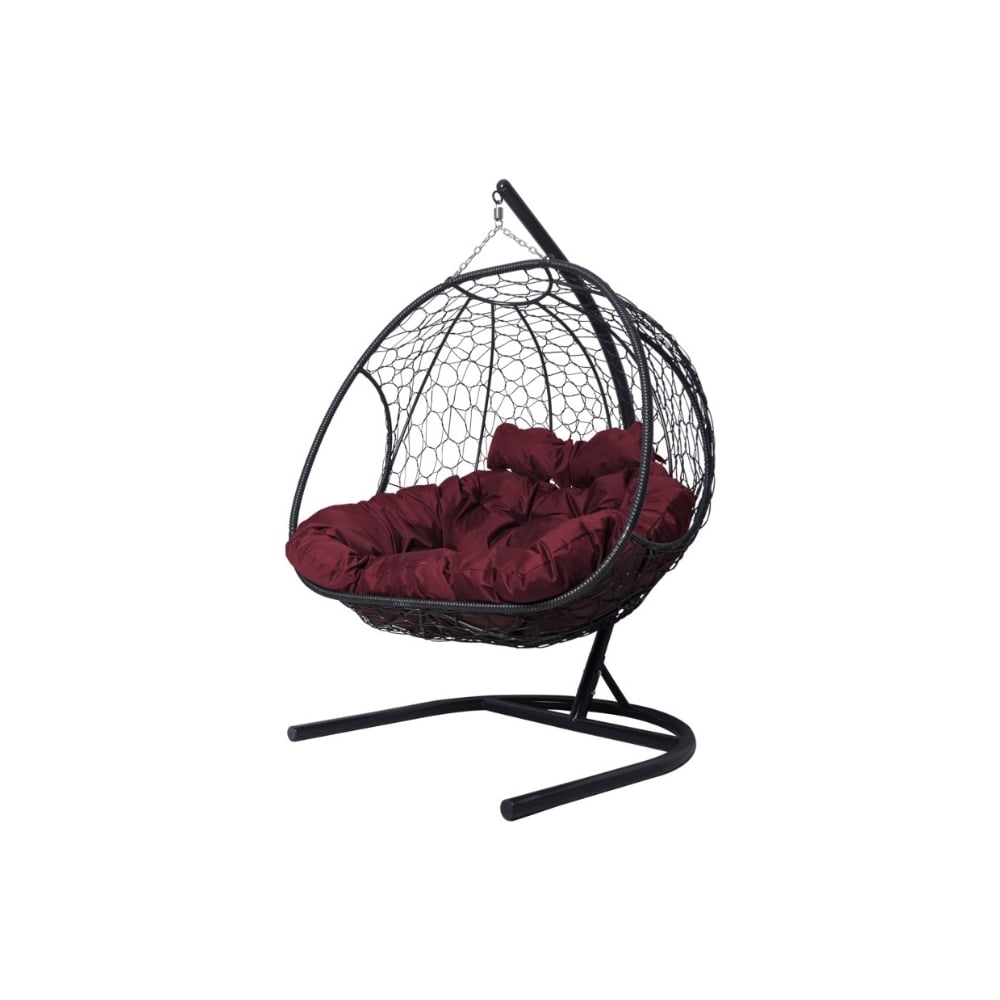 Изображение товара Подвесное кресло ДОБРЫНЯ с ротангом черное бордовая подушка M-GROUP