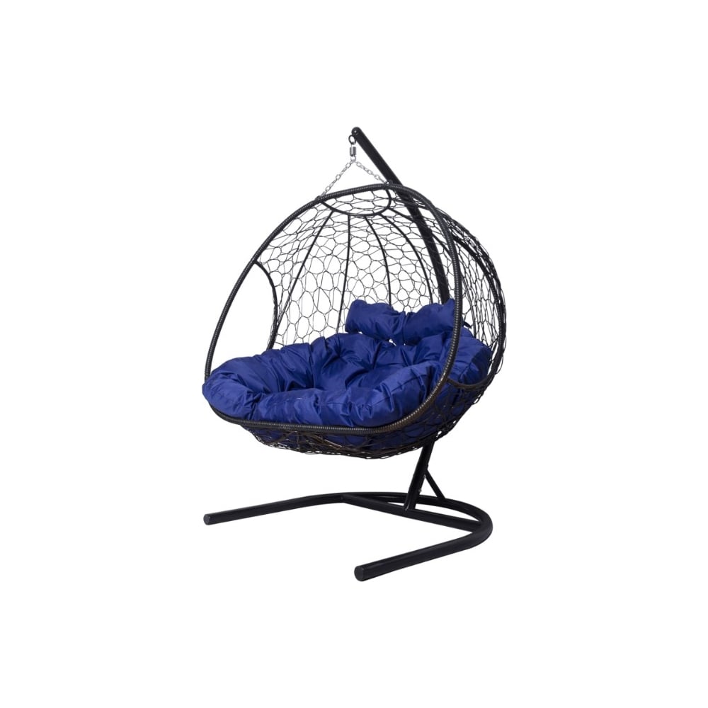 Изображение товара Подвесное кресло M-GROUP ДОБРЫНЯ с ротангом черное и синей подушкой