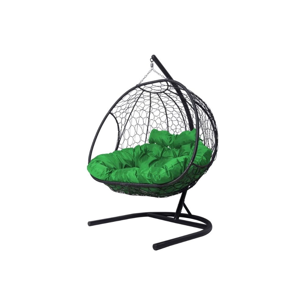 Изображение товара Подвесное кресло M-GROUP ДОБРЫНЯ с ротангом черное и зелёная подушка