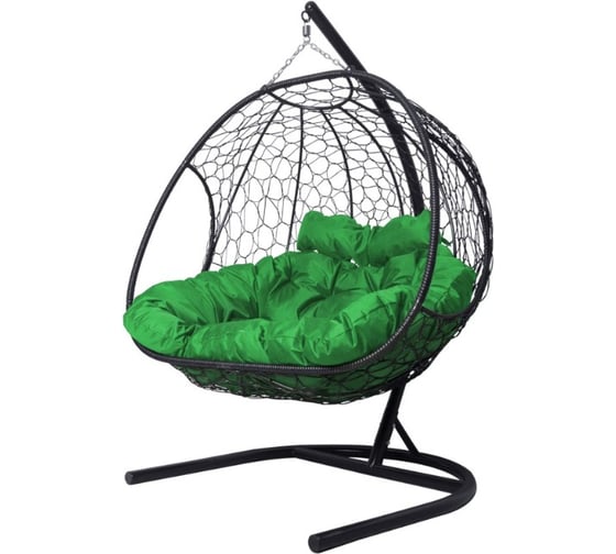 Изображение товара Подвесное кресло M-GROUP ДОБРЫНЯ с ротангом чёрное, зелёная подушка 11460404