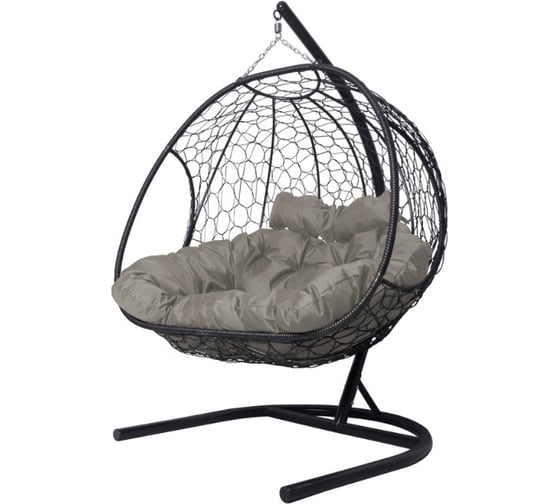 Изображение товара Подвесное кресло M-GROUP ДОБРЫНЯ с ротангом чёрное, серая подушка 11460409