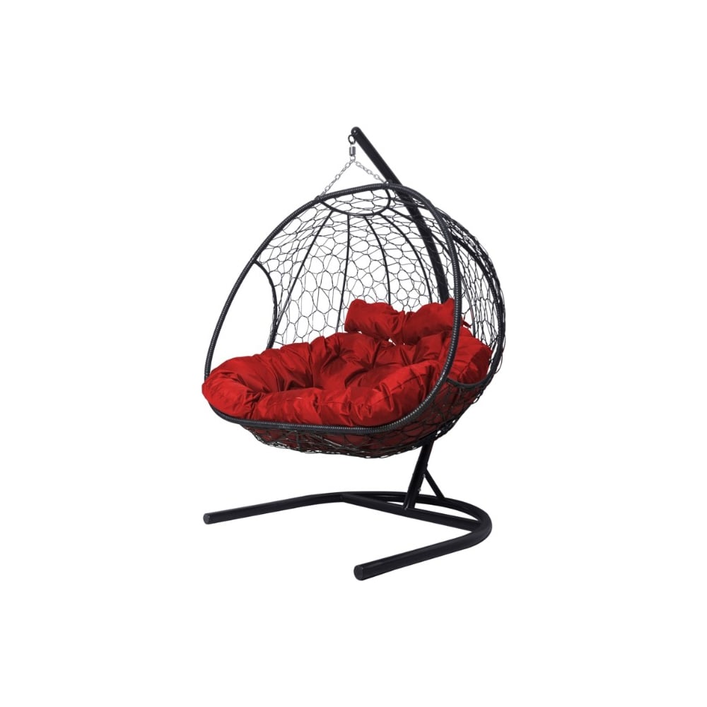 Изображение товара Подвесное кресло ДОБРЫНЯ с ротангом, черное, красная подушка, длина 1330 мм