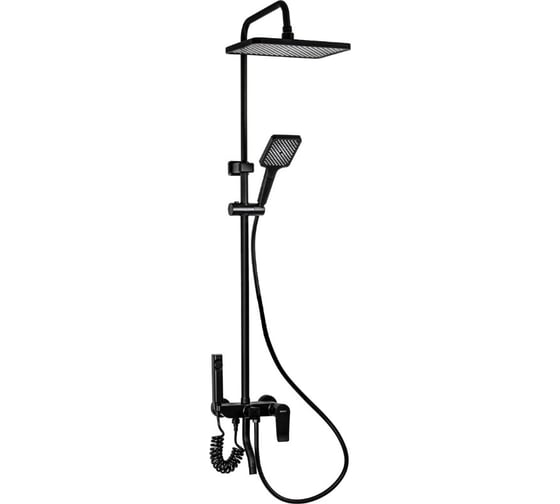 Изображение товара Смеситель + стойка душевая тропический душ BRIMIX с двумя лейками и гигиеническим душем, корпус АБС пластик, цвет ЧЕРНЫЙ 3052