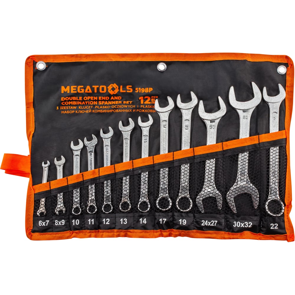 Изображение товара Набор ключей комбинированных и рожковых MEGATOOLS 12+2 предмета MT-5198P+2