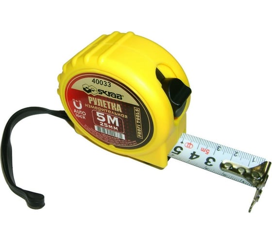 Изображение товара Рулетка SKRAB 5м/25мм авто магнит, желтая 40033