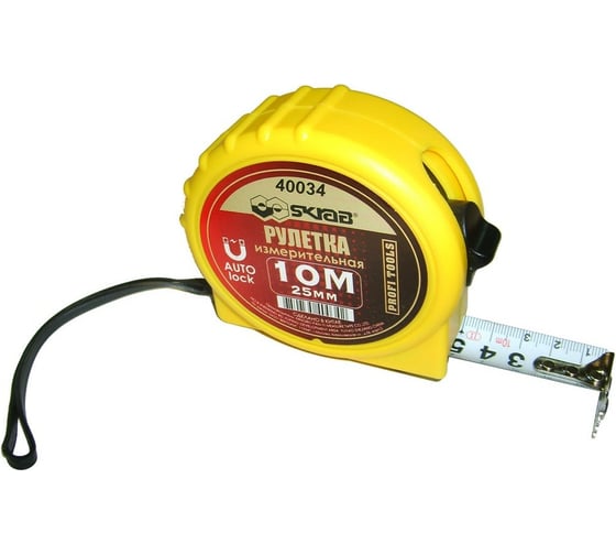 Изображение товара Рулетка SKRAB 10м/25мм авто магнит, желтая 40034