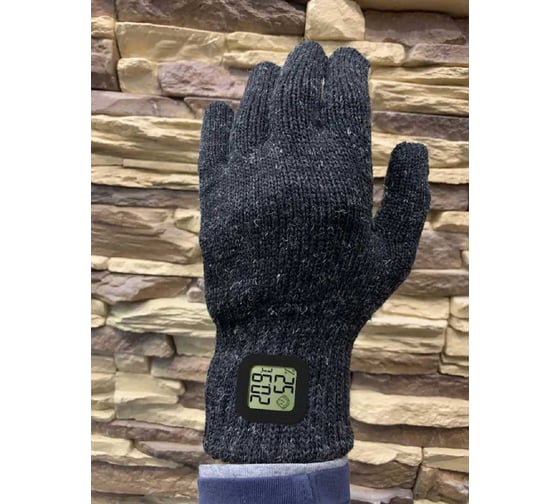 Изображение товара Полушерстяные перчатки Master-Pro® 10 пар 3-х слойные без покрытия с интегрированным в манжету термометром-гигрометром ТАЙГА (Т3С-ТГЧ), утеплитель синтепон, плотность 3х10/10, размер 9, 17007-TT3СTGB-10