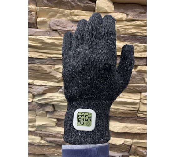 Изображение товара Полушерстяные перчатки Master-Pro® 1 пара. 3-х слойные без покрытия с интегрированным в манжету термометром-гигрометром ТАЙГА (Т3С-ТГБ), утеплитель синтепон, плотность 3х10/10, размер 9, 17007-TT3СTGW-1
