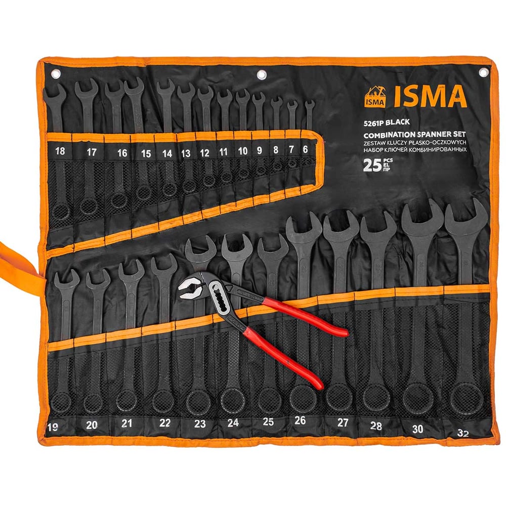 Изображение товара Набор ключей комбинированных и рожковых ISMA 25 предметов -5261P+1 BLACK(63604) отзывы