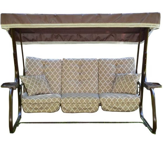 Изображение товара Качели садовые 3-х местные OLSA Родео-2 каркас коричневый, м/э бежевый, узор с1616