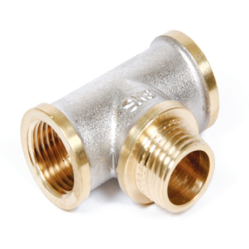 Изображение товара Тройник SMT ВР-НР-ВР 3/4" никель желтый - соединительный фитинг для труб