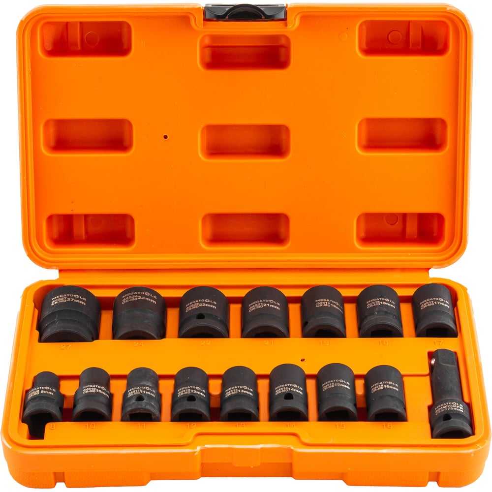 Изображение товара Набор шестигранных головок MEGATOOLS 16 шт 1/2 дюйма в кейсе