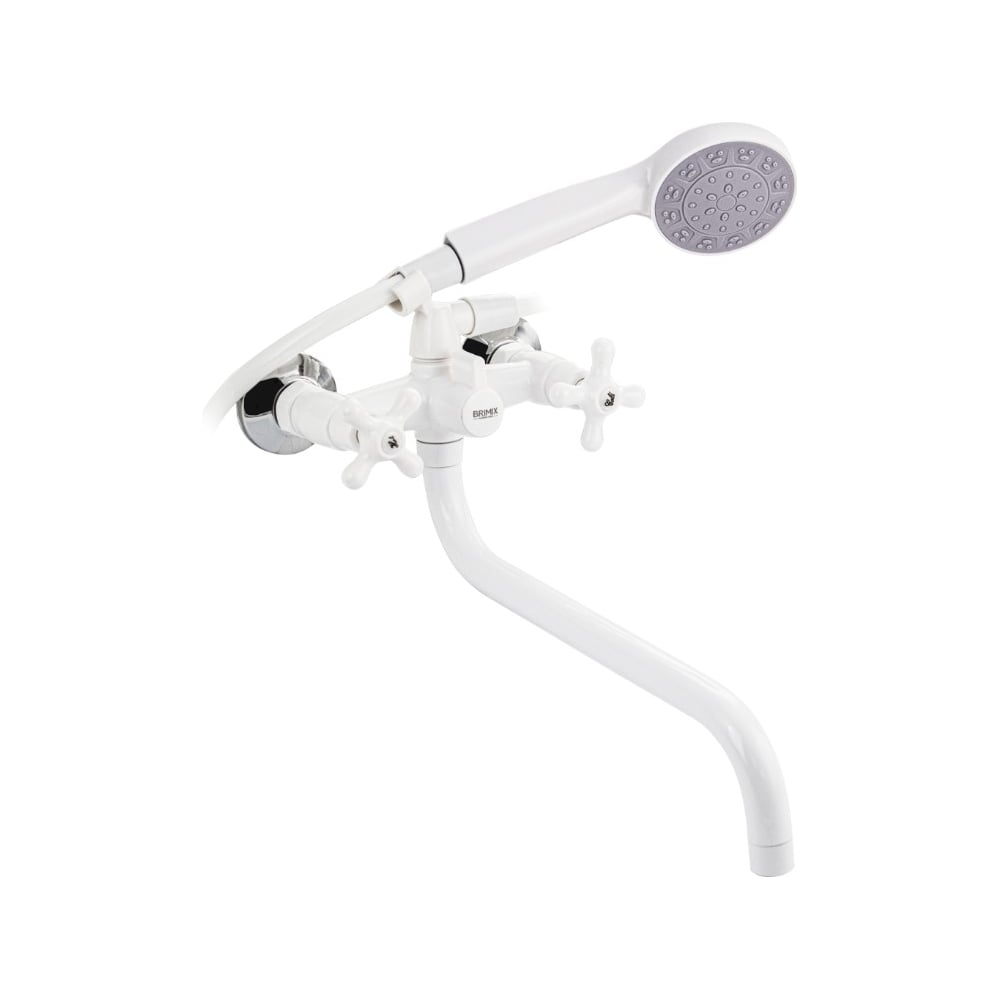 Изображение товара Смеситель для ванной BRIMIX с длинным изливом шаровым переключением белый