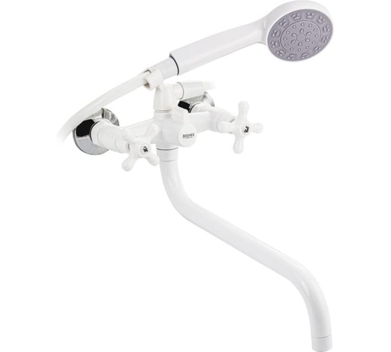 Изображение товара Смеситель для ванны BRIMIX с длинным изливом, металлокерамика, с шаровым переключением, из высокопрочного АБС пластика, ручка КРЕСТ, цвет БЕЛЫЙ 4407