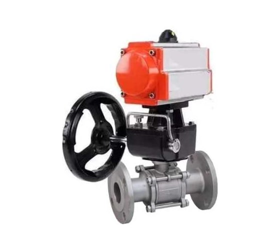 Изображение товара Кран шаровой DN.ru КШФПТ 304.180 Ду50 Ру40 пневмопривод DA-065, пневмораспределитель 24VDC, ручной дублёр HDM-1 D160-72490