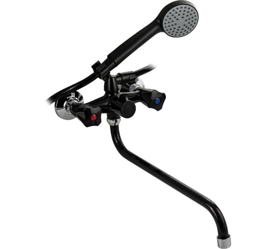 Изображение товара Смеситель для ванны BRIMIX с длинным круглым изливом, металлокерамика, с шаровым переключением, круглые ручки, из высокопрочного АБС пластика, цвет ЧЕРНЫЙ 4412