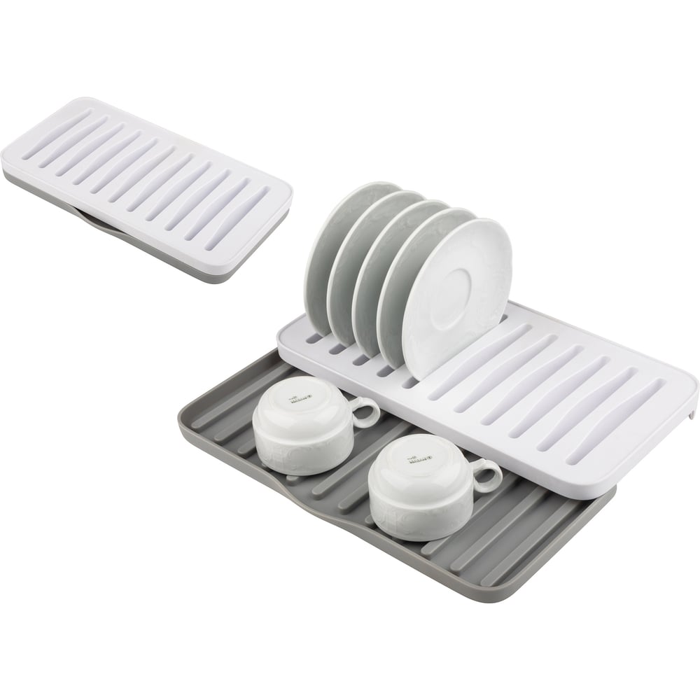 Изображение товара Сушилка для посуды Рыжий кот IDEA складная 355x200x35 мм белый/серый