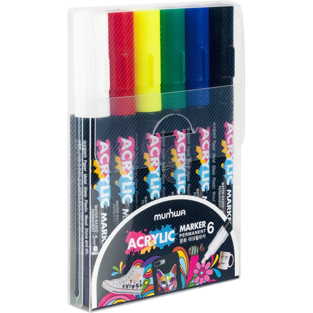 Изображение товара Набор акриловых маркеров Munhwa ACM6 6 шт водная основа яркие цвета