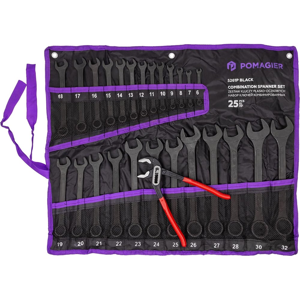 Изображение товара Набор ключей комбинированных и рожковых POMAGIER 25 предметов POM-5261P+1 BLACK