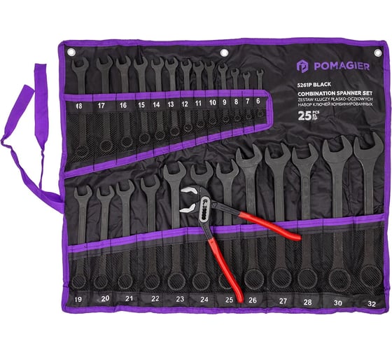 Изображение товара Набор ключей комбинированных и рожковых POMAGIER 25 предметов POM-5261P+1 BLACK(63608)
