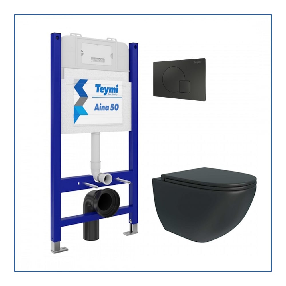 Изображение товара Комплект унитаза Teymi Lina S Black безободковый с инсталляцией