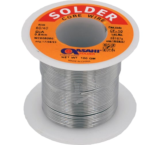Изображение товара Припой ASAHI 0.8мм 0.1кг Sn60/Pb40 (CF10 флюс RA) 00-00015583
