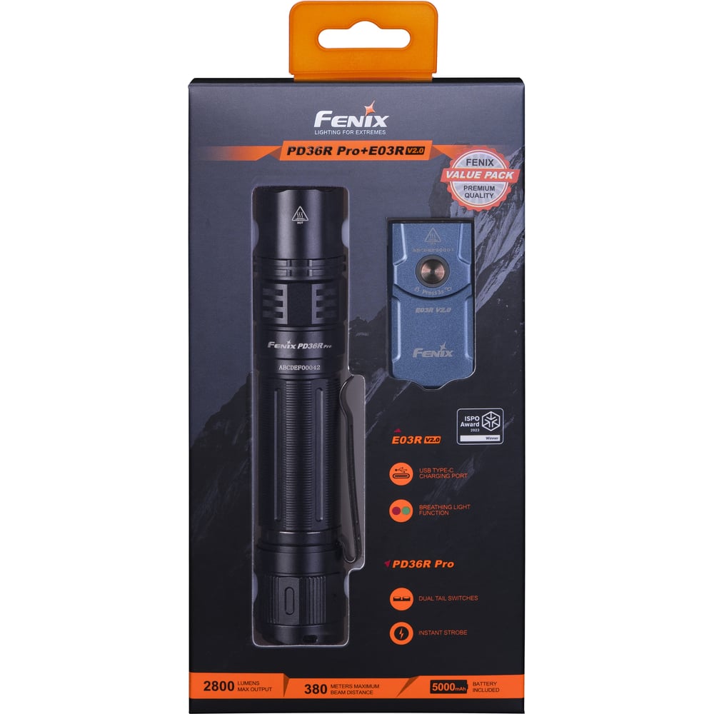 Изображение товара Набор фонарей Fenix PD36R PRO и E03R V2.0 - водонепроницаемые мощные светильники