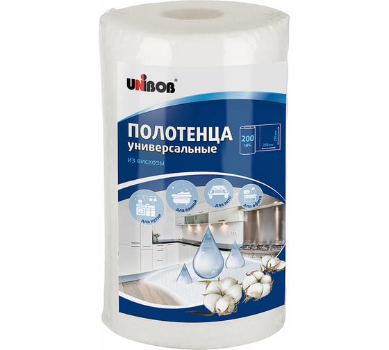 Изображение товара Полотенца универсальные Unibob 25 мм*25 мм из вискозы, бол. соты 200 шт/рул 101039