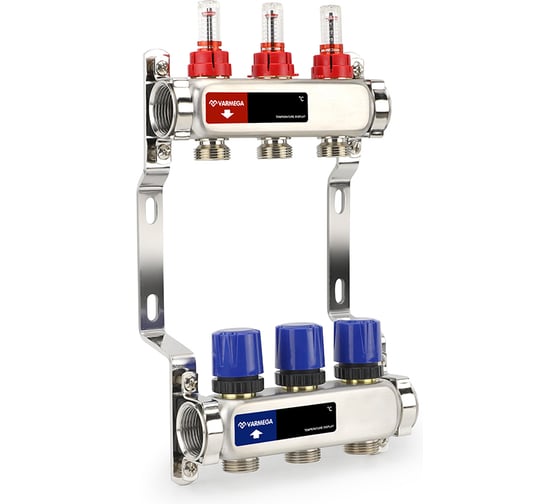 Изображение товара Коллектор Varmega из нержавеющей стали с расходомерами и регулирующими клапанами 1, 3 x 3/4 ЕК VM15103