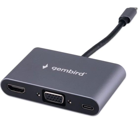 Изображение товара Док-станция Gembird Type-C 5в1: USB3.1, PD100W, Jack3,5, HDMI, VGA, кабель 10см, алюминий, UHB-D8
