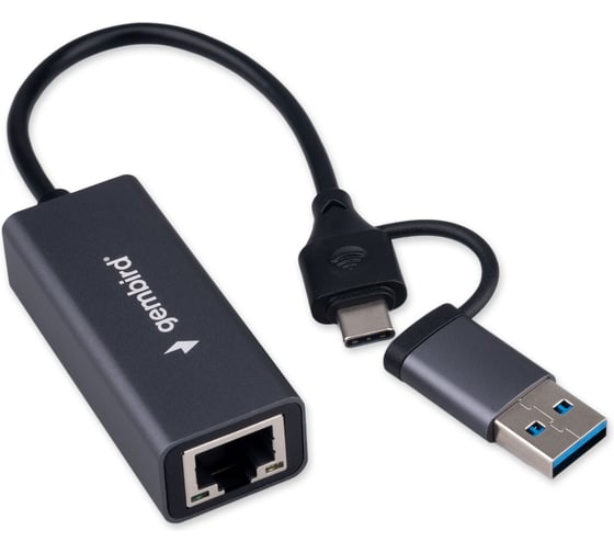 Изображение товара Сетевой адаптер Gembird Ethernet USB 3.0 + Type-C - Gigabit Ethernet adapter, алюминий, RTL8153, NIC-U7