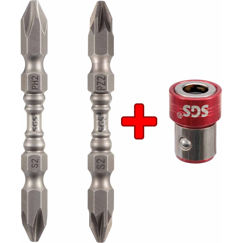 Изображение товара Набор двухсторонних бит SGS PH2 PZ2 с магнитным адаптером 3 шт