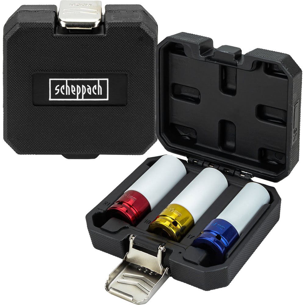 Изображение товара Набор глубоких ударных головок Scheppach 3 шт 17-19-21 мм Глубокие ударные головки